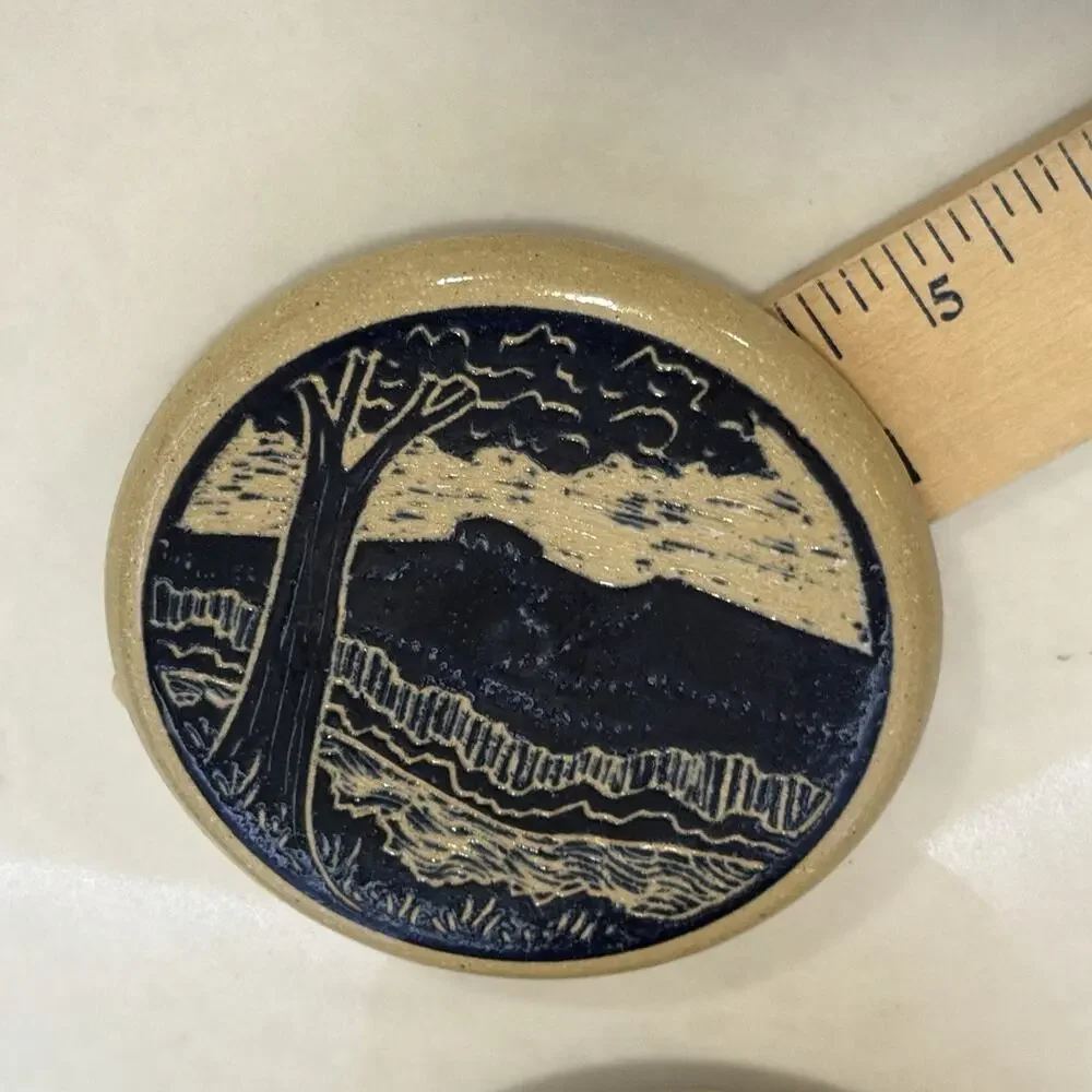 Sylvia Lawson NC Pottery Blue Sgrafitto Bowl w Lid Trinket Pilot Mountain 1999